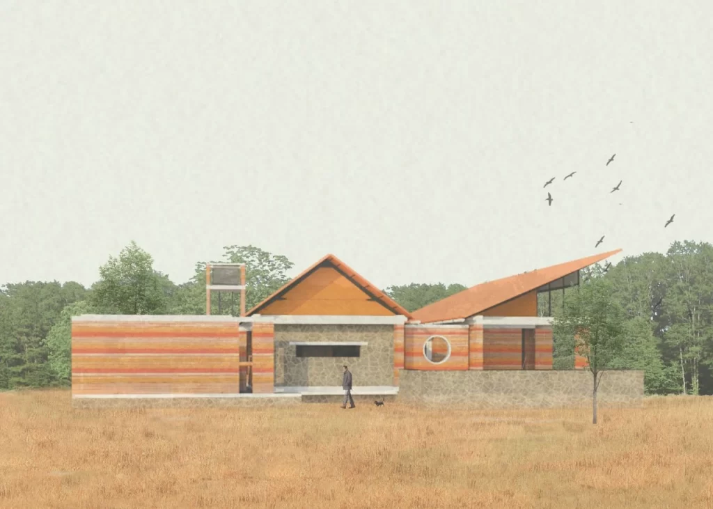 Detailed architectural layout of house in a field