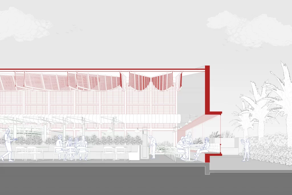 Flying Roof Restaurant Architectural Perspective Section B Drawing