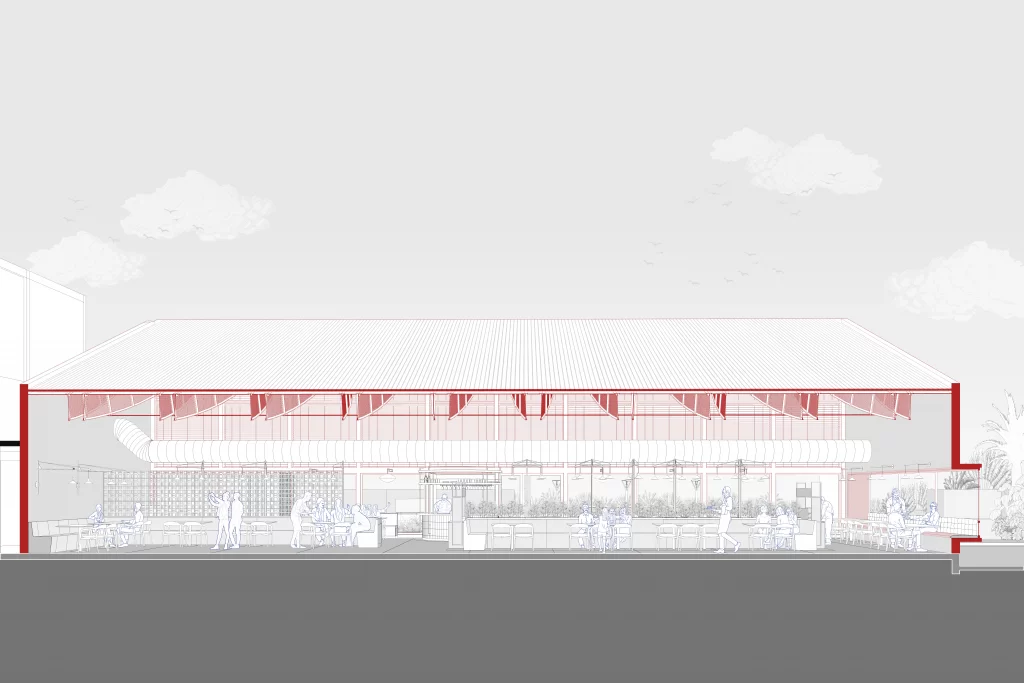 Flying Roof Restaurant Architectural Perspective Section C Drawing