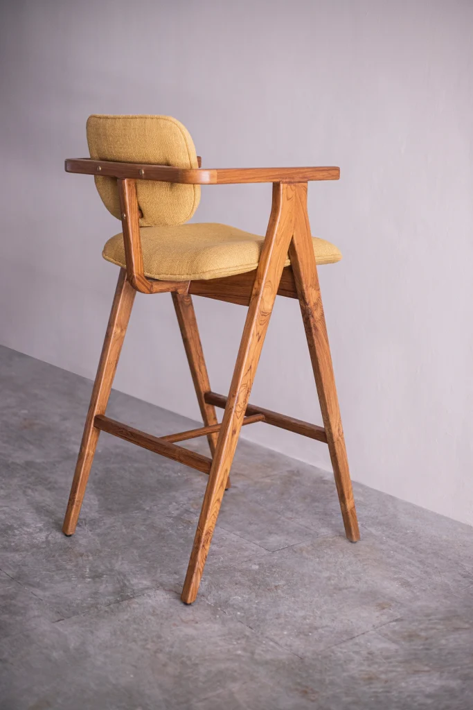 Front angle view of a contemporary bar chair for dining and counters