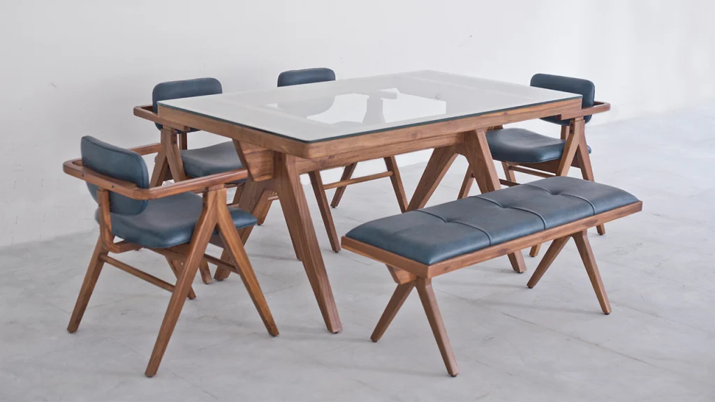Elegant wooden dining table set for home interior