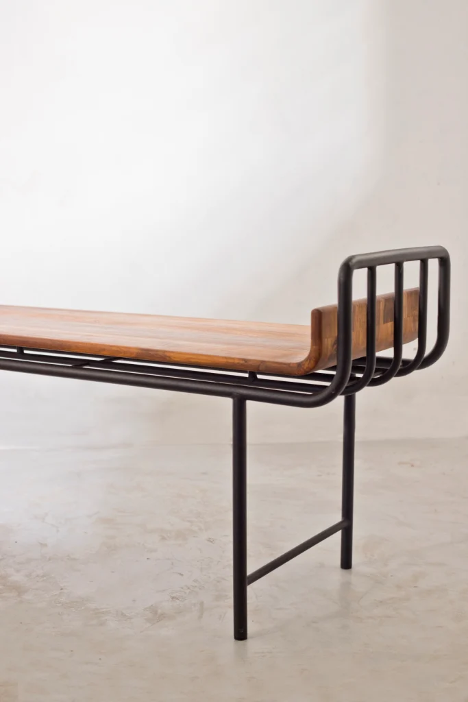 Side view of metal bench craftsmanship