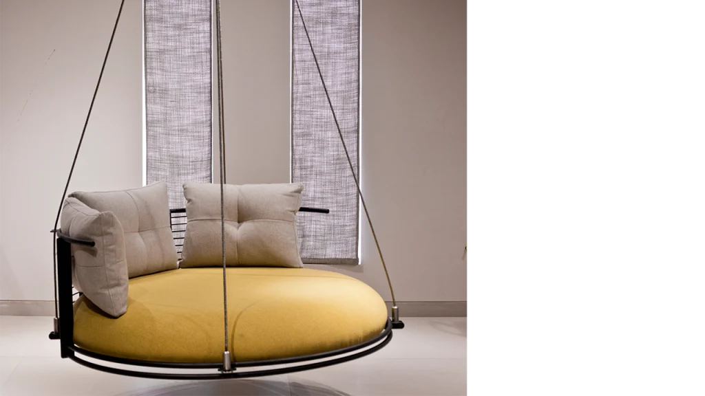 Modern wooden circular swing for indoor and outdoor furniture