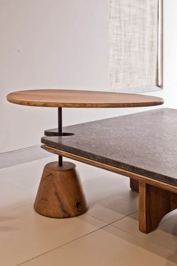 Detail shot of wooden nest table finish