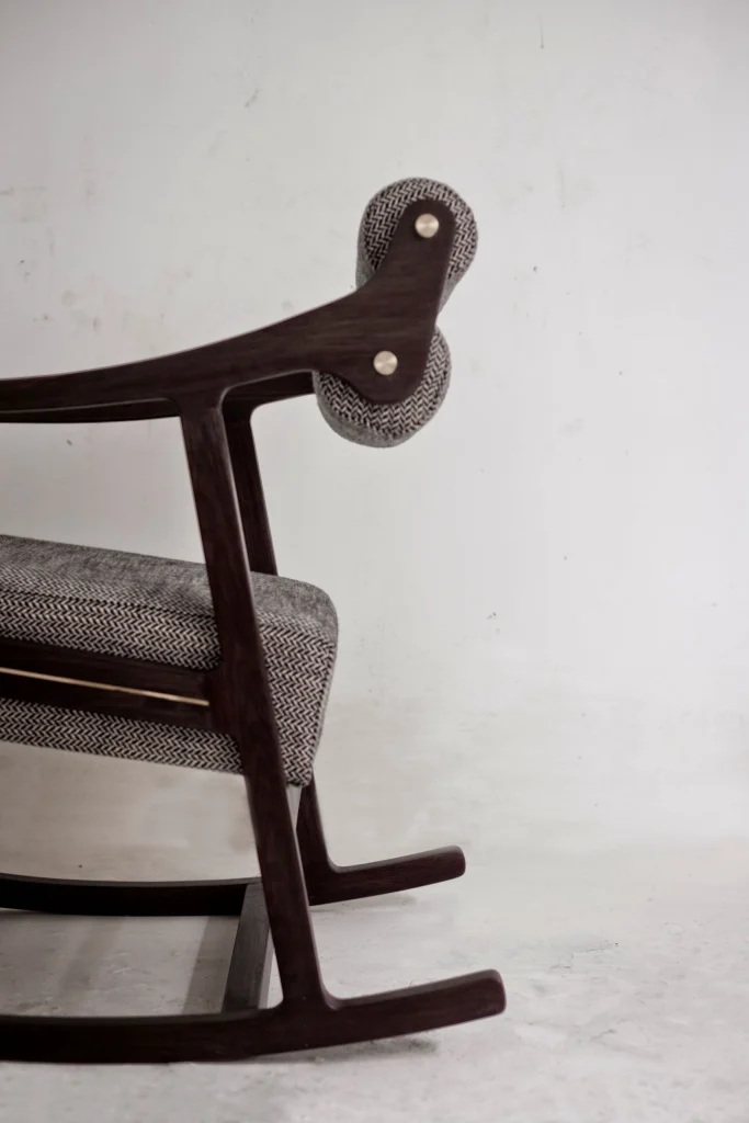 Close up view of the rocking chair structure and finish