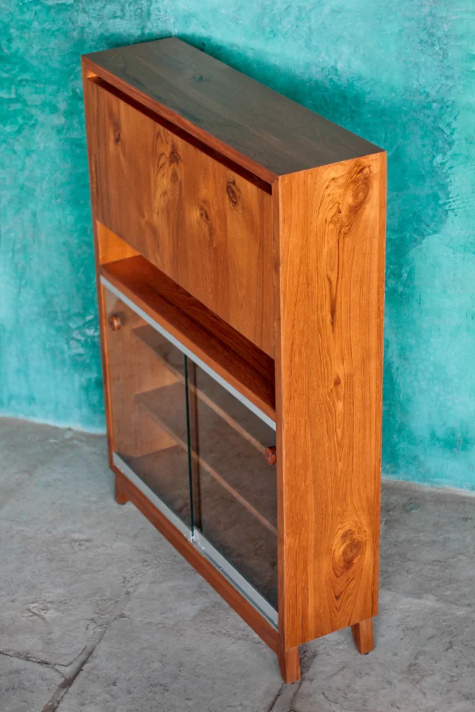 Elfin Bar Cabinet interior shelving and details