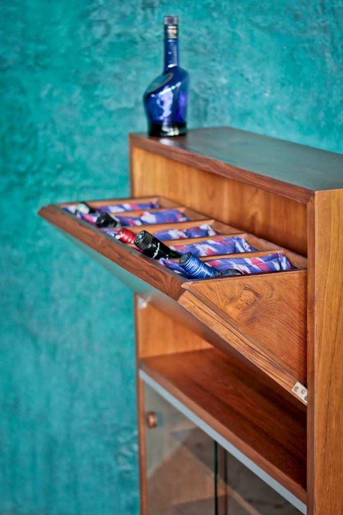 Elfin Bar Cabinet side angle view showcasing craftsmanship