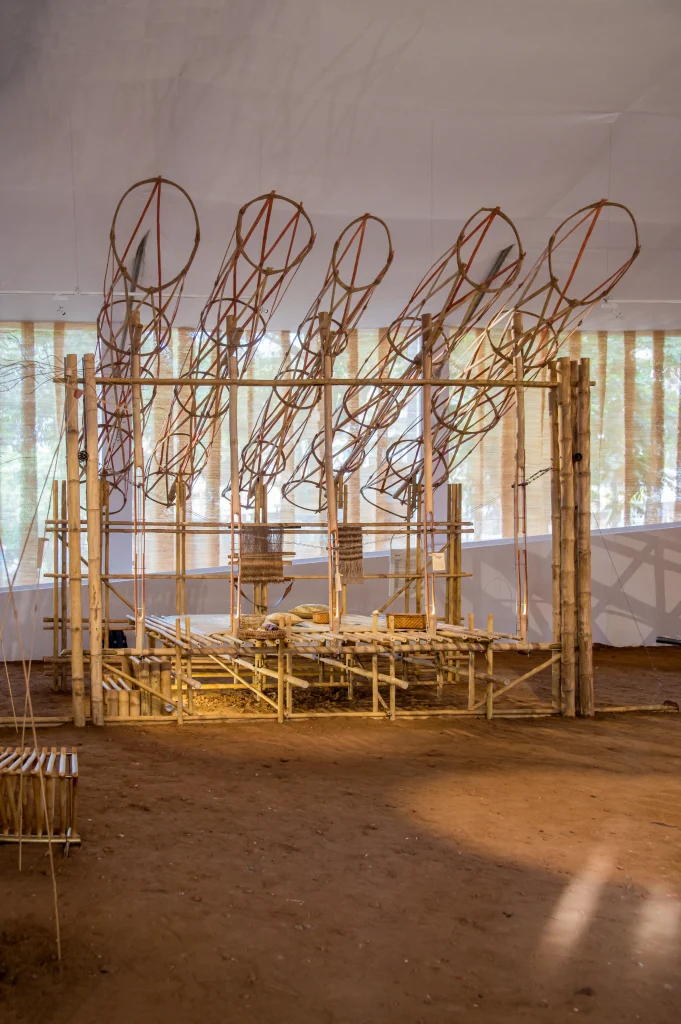 Gallery ambiance of Mithya exhibition at Serendipity Arts Festival 2023