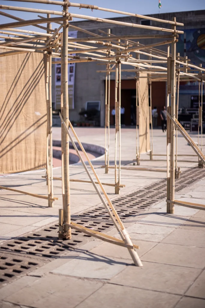 Close up shot of bamboo alcove construction