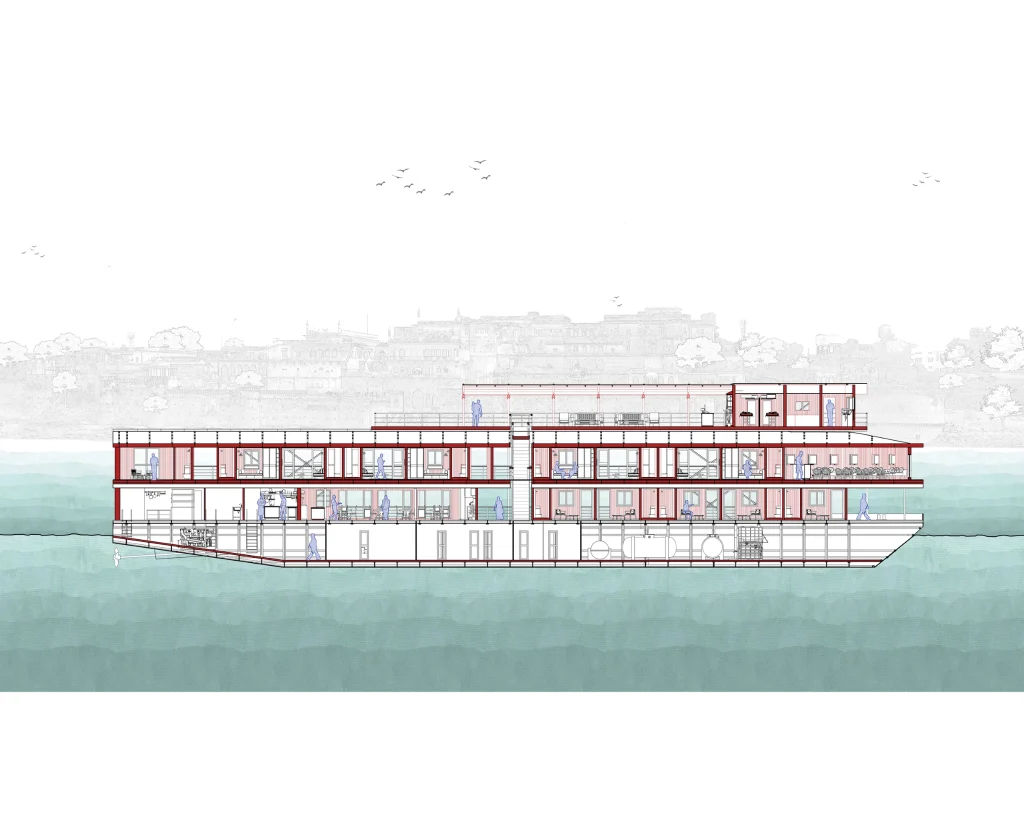 Bengal Ganga cruise detailed architectural section drawing