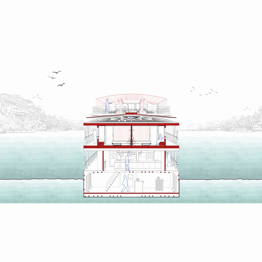 Animated 3D section view of Bengal Ganga river cruise layout