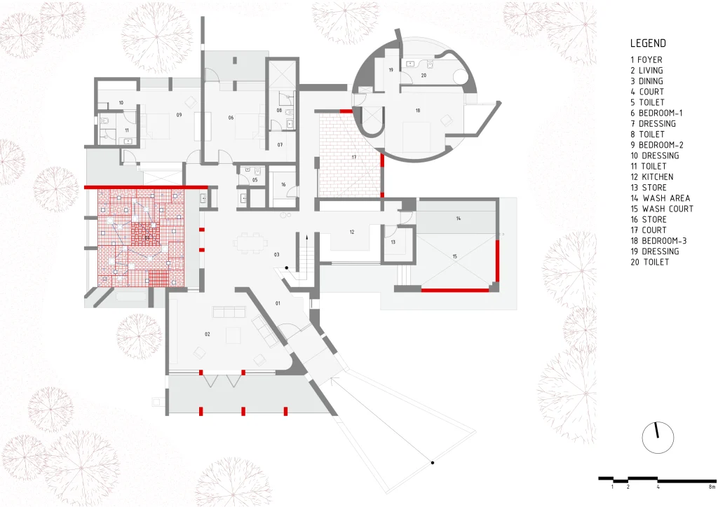 Floor plan layout of Dr. Malay Patel Residence architecture