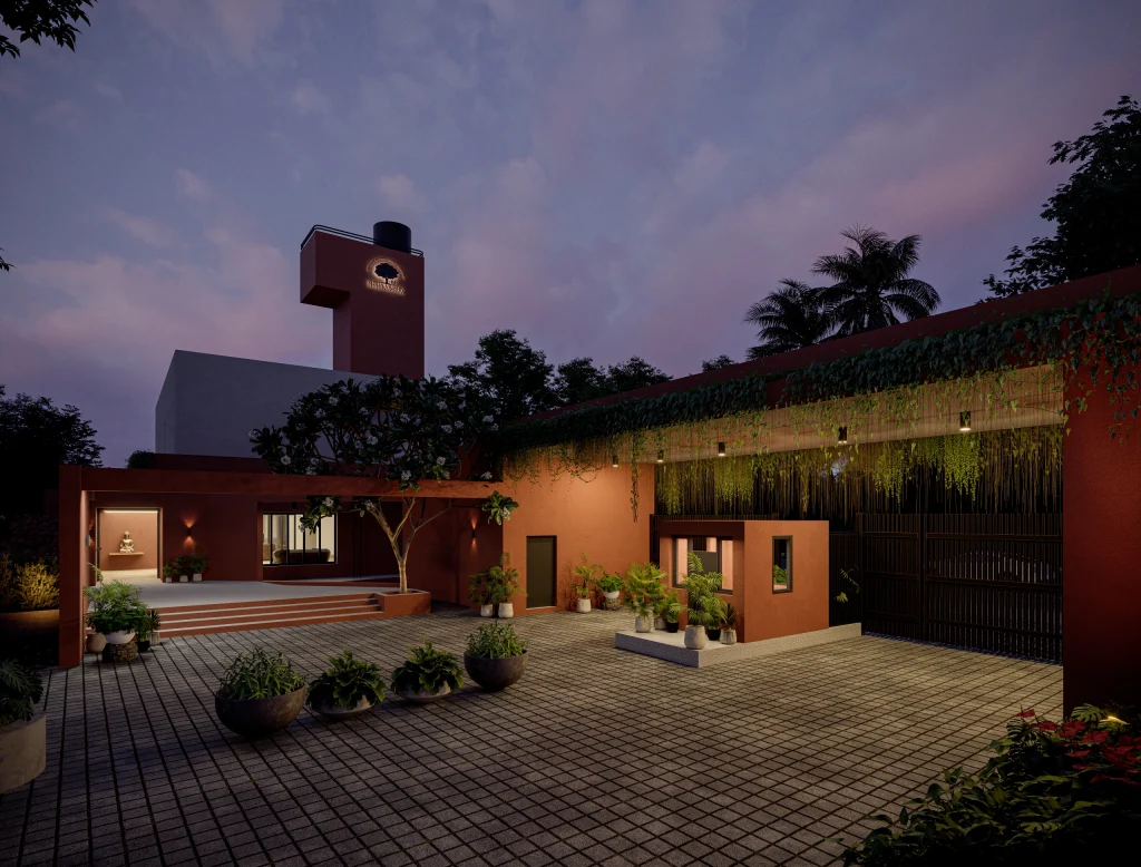 Suria Native Winds entry gate and clubhouse evening architectural view