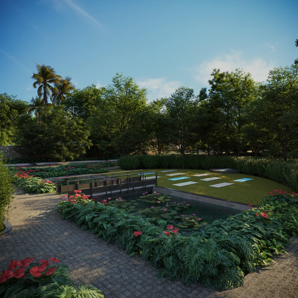 Suria Native Winds peaceful meditation area near lily pond