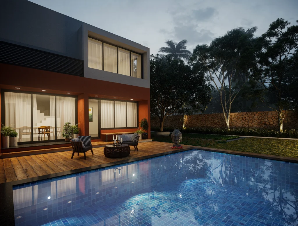 Suria Native Winds luxury villa poolside outdoor relaxation area