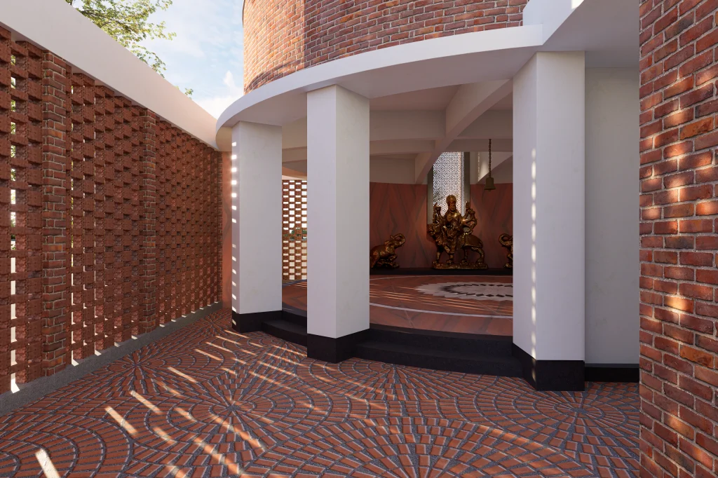 Temple courtyard and architectural perspective view in Begusarai