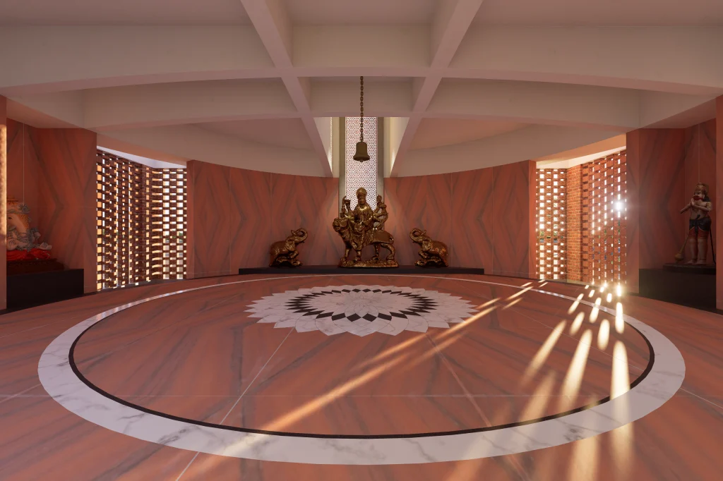 Temple exterior visual scene and landscaping design in Begusarai